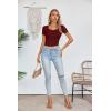 imageVICHYIE Womens Summer Short Sleeve Tops Square Neck Ribbed Slim Fitted Shirts Casual Tee TshirtShortwine Red