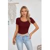 imageVICHYIE Womens Summer Short Sleeve Tops Square Neck Ribbed Slim Fitted Shirts Casual Tee TshirtShortwine Red