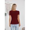 imageVICHYIE Womens Summer Short Sleeve Tops Square Neck Ribbed Slim Fitted Shirts Casual Tee TshirtShortwine Red