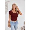 imageVICHYIE Womens Summer Short Sleeve Tops Square Neck Ribbed Slim Fitted Shirts Casual Tee TshirtShortwine Red