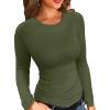 imageVICHYIE Fall Clothes Womens Crewneck Ribbed Long Sleeve Shirts Slim Fitted Tee Casual Basic Tshirt TopGreen