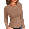 imageVICHYIE Fall Clothes Womens Crewneck Ribbed Long Sleeve Shirts Slim Fitted Tee Casual Basic Tshirt TopKhaki