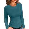 imageVICHYIE Fall Clothes Womens Crewneck Ribbed Long Sleeve Shirts Slim Fitted Tee Casual Basic Tshirt TopTeal