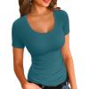 imageVICHYIE Summer Womens Scoop Neck Short Sleeve Shirts Ribbed Slim Fitted Casual Basic Top BlousesTeal
