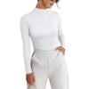 imageVICHYIE Women Long Sleeve Shirt Mock Neck Ribbed Knit Slim Fitted Fall Clothes UnderwearWhiteno Fleece Lined