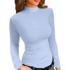imageVICHYIE Womens Mock Neck Ribbed Long Sleeve Shirts Fall Slim Fitted TopsBlue Grey