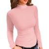 imageVICHYIE Womens Mock Neck Ribbed Long Sleeve Shirts Fall Slim Fitted TopsPink