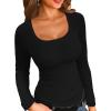 imageVICHYIE Womens Summer Short Sleeve Tops Square Neck Ribbed Slim Fitted Shirts Casual Tee TshirtLongblack
