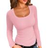 imageVICHYIE Womens Summer Short Sleeve Tops Square Neck Ribbed Slim Fitted Shirts Casual Tee TshirtLonglight Pink