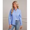 imagesiliteelon Button Down Shirts Women Oxford Shirt Long Sleeve Stretch Dress Shirts Wrinkle Free Business Work Office BlouseBlue