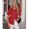 imagesiliteelon Womens Stain Shield Dress Shirts Wrinkle Free Short Sleeve Solid Tops Blouses Button Down ShirtsBright Red