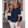 imagesiliteelon Womens Stain Shield Dress Shirts Wrinkle Free Short Sleeve Solid Tops Blouses Button Down ShirtsNavy Blue