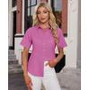 imagesiliteelon Womens Stain Shield Dress Shirts Wrinkle Free Short Sleeve Solid Tops Blouses Button Down ShirtsRose Red
