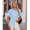 imagesiliteelon Womens Stain Shield Dress Shirts Wrinkle Free Short Sleeve Solid Tops Blouses Button Down ShirtsSky Blue