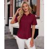 imagesiliteelon Womens Stain Shield Dress Shirts Wrinkle Free Short Sleeve Solid Tops Blouses Button Down ShirtsWine Red