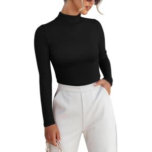 imageVICHYIE Women Long Sleeve Shirt Mock Neck Ribbed Knit Slim Fitted Fall Clothes UnderwearBlackno Fleece Lined