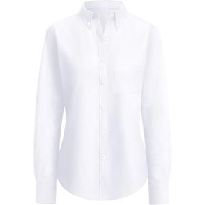 imagesiliteelon Button Down Shirts Women Oxford Shirt Long Sleeve Stretch Dress Shirts Wrinkle Free Business Work Office BlouseAll White