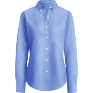 imagesiliteelon Button Down Shirts Women Oxford Shirt Long Sleeve Stretch Dress Shirts Wrinkle Free Business Work Office BlouseBlue