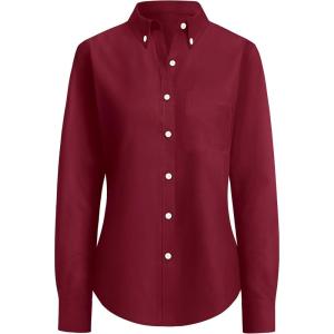 imagesiliteelon Button Down Shirts Women Oxford Shirt Long Sleeve Stretch Dress Shirts Wrinkle Free Business Work Office BlouseBurgundy