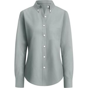 imagesiliteelon Button Down Shirts Women Oxford Shirt Long Sleeve Stretch Dress Shirts Wrinkle Free Business Work Office BlouseGray