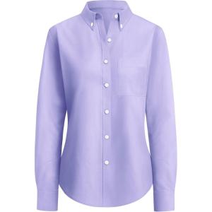 imagesiliteelon Button Down Shirts Women Oxford Shirt Long Sleeve Stretch Dress Shirts Wrinkle Free Business Work Office BlouseLavender