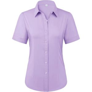 imagesiliteelon Womens Stain Shield Dress Shirts Wrinkle Free Short Sleeve Solid Tops Blouses Button Down ShirtsLavender