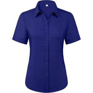 imagesiliteelon Womens Stain Shield Dress Shirts Wrinkle Free Short Sleeve Solid Tops Blouses Button Down ShirtsRoyal Blue