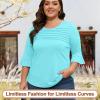 imageBlingfit 34 Length Sleeve Womens Tops Dressy Casual Shirts Ruffle Bell Sleeve Front Pleated Fasion Trendy Summer BlousesAlake Green