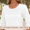 imageBlingfit 34 Length Sleeve Womens Tops Dressy Casual Shirts Ruffle Bell Sleeve Front Pleated Fasion Trendy Summer BlousesWhite