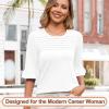 imageBlingfit 34 Length Sleeve Womens Tops Dressy Casual Shirts Ruffle Bell Sleeve Front Pleated Fasion Trendy Summer BlousesWhite
