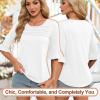 imageBlingfit 34 Length Sleeve Womens Tops Dressy Casual Shirts Ruffle Bell Sleeve Front Pleated Fasion Trendy Summer BlousesWhite