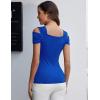 imageBlingfit Cold Shoulder Tops Summer Tunic Shirts for Women T Shirts V Neck Short Sleeve Casual Tees Blouses 2025Blue