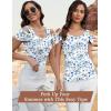 imageBlingfit Cold Shoulder Tops Summer Tunic Shirts for Women T Shirts V Neck Short Sleeve Casual Tees Blouses 2025Blue Flowers on White Background