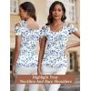 imageBlingfit Cold Shoulder Tops Summer Tunic Shirts for Women T Shirts V Neck Short Sleeve Casual Tees Blouses 2025Blue Flowers on White Background