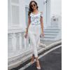 imageBlingfit Cold Shoulder Tops Summer Tunic Shirts for Women T Shirts V Neck Short Sleeve Casual Tees Blouses 2025Blue Flowers on White Background