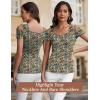 imageBlingfit Cold Shoulder Tops Summer Tunic Shirts for Women T Shirts V Neck Short Sleeve Casual Tees Blouses 2025Blue Orange Flower