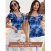 imageBlingfit Cold Shoulder Tops Summer Tunic Shirts for Women T Shirts V Neck Short Sleeve Casual Tees Blouses 2025Blue Printed Flower