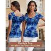 imageBlingfit Cold Shoulder Tops Summer Tunic Shirts for Women T Shirts V Neck Short Sleeve Casual Tees Blouses 2025Blue Printed Flower