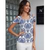 imageBlingfit Cold Shoulder Tops Summer Tunic Shirts for Women T Shirts V Neck Short Sleeve Casual Tees Blouses 2025Blue and White Porcelain Flowers
