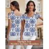 imageBlingfit Cold Shoulder Tops Summer Tunic Shirts for Women T Shirts V Neck Short Sleeve Casual Tees Blouses 2025Blue and White Porcelain Flowers