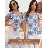 imageBlingfit Cold Shoulder Tops Summer Tunic Shirts for Women T Shirts V Neck Short Sleeve Casual Tees Blouses 2025Blue and White Porcelain Flowers