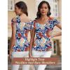 imageBlingfit Cold Shoulder Tops Summer Tunic Shirts for Women T Shirts V Neck Short Sleeve Casual Tees Blouses 2025Colorful Flowers on Navy Background