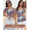 imageBlingfit Cold Shoulder Tops Summer Tunic Shirts for Women T Shirts V Neck Short Sleeve Casual Tees Blouses 2025Colorful Flowers on Navy Background