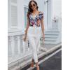 imageBlingfit Cold Shoulder Tops Summer Tunic Shirts for Women T Shirts V Neck Short Sleeve Casual Tees Blouses 2025Colorful Flowers on Navy Background