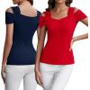 imageBlingfit Cold Shoulder Tops Summer Tunic Shirts for Women T Shirts V Neck Short Sleeve Casual Tees Blouses 2025Dark Blue Red