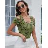 imageBlingfit Cold Shoulder Tops Summer Tunic Shirts for Women T Shirts V Neck Short Sleeve Casual Tees Blouses 2025Green Background Print
