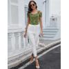 imageBlingfit Cold Shoulder Tops Summer Tunic Shirts for Women T Shirts V Neck Short Sleeve Casual Tees Blouses 2025Green Background Print