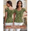 imageBlingfit Cold Shoulder Tops Summer Tunic Shirts for Women T Shirts V Neck Short Sleeve Casual Tees Blouses 2025Green Background Print