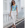 imageBlingfit Cold Shoulder Tops Summer Tunic Shirts for Women T Shirts V Neck Short Sleeve Casual Tees Blouses 2025Hawaiian Blue Leaves