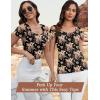 imageBlingfit Cold Shoulder Tops Summer Tunic Shirts for Women T Shirts V Neck Short Sleeve Casual Tees Blouses 2025Orange Flowers on Black Background